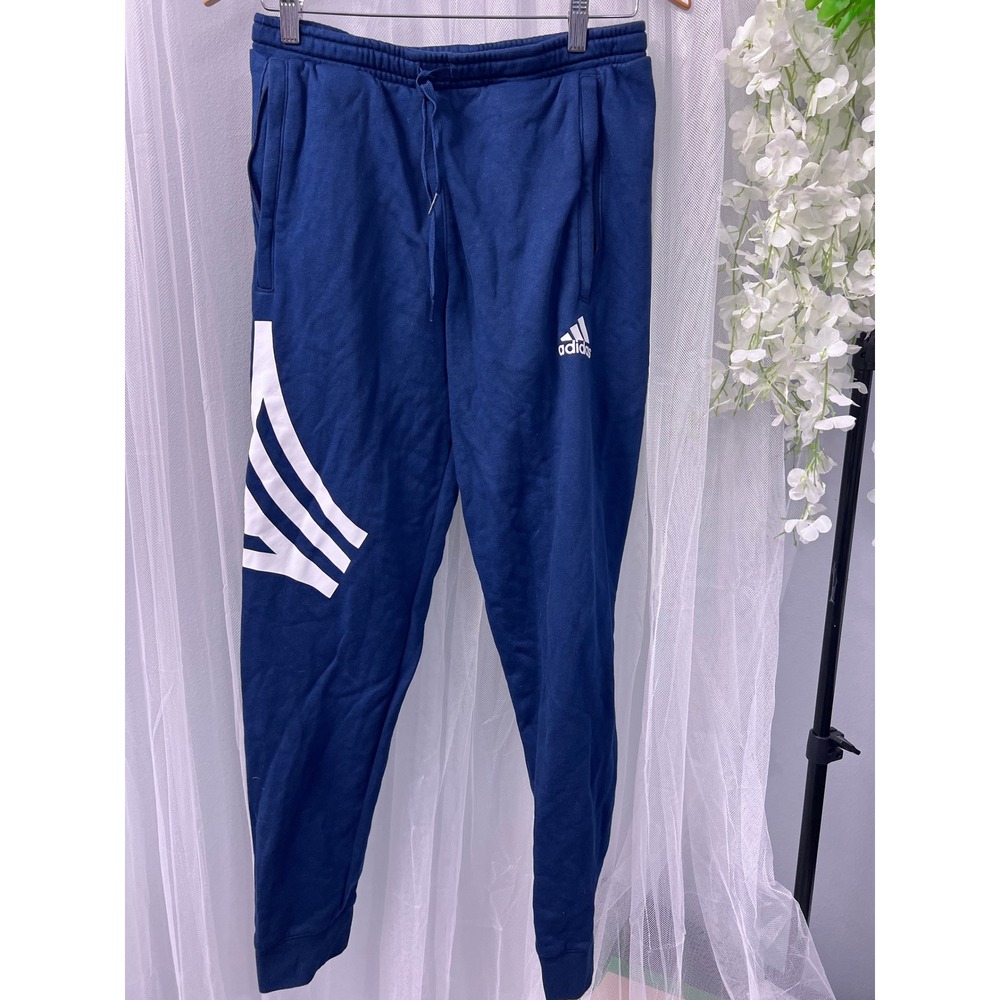 Adidas Mens Navy Blue Oversized 3 Stripe Graphic Jogger Sweatpants Small S